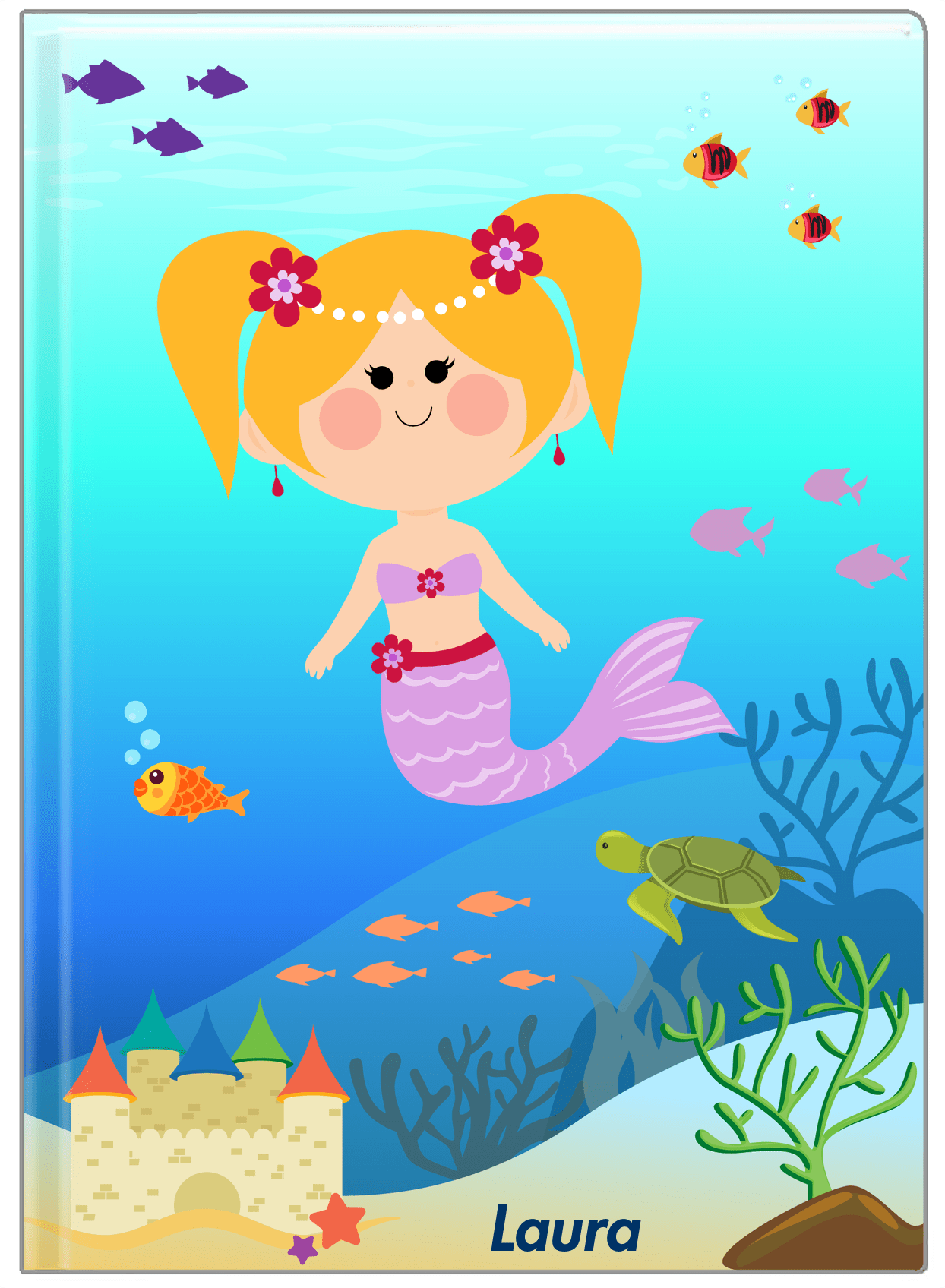 Personalized Mermaid Journal IX - Blue Background - Blonde Mermaid - Front View