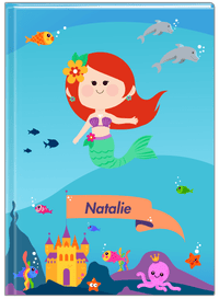 Thumbnail for Personalized Mermaid Journal X - Blue Background - Redhead Mermaid - Front View