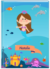 Thumbnail for Personalized Mermaid Journal X - Blue Background - Brunette Mermaid - Front View
