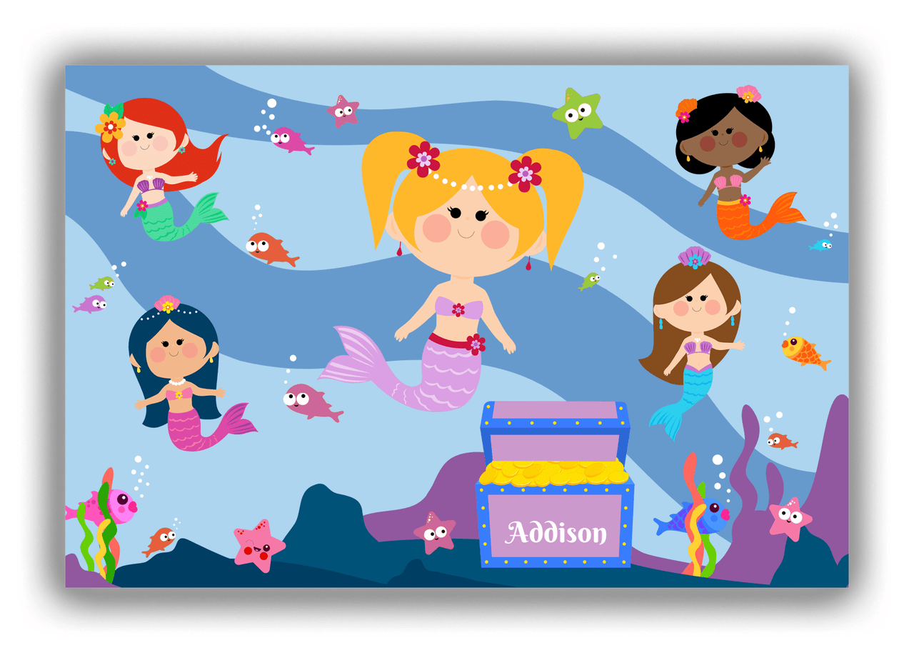 Personalized Mermaid Canvas Wrap & Photo Print I - Blue Background - Blonde Mermaid - Front View