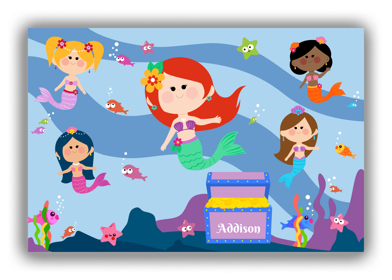 Personalized Mermaid Canvas Wrap & Photo Print I - Blue Background - Redhead Mermaid - Front View