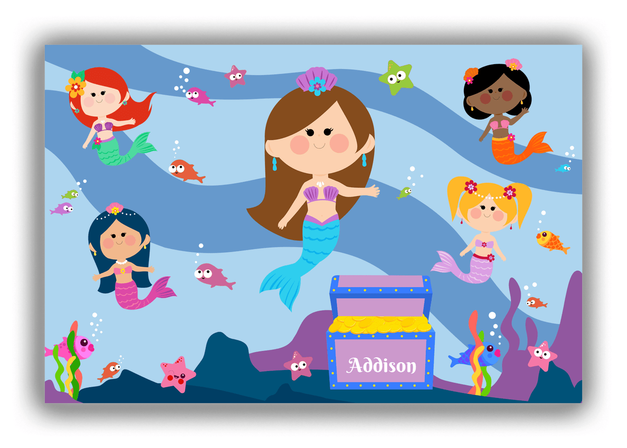 Personalized Mermaid Canvas Wrap & Photo Print I - Blue Background - Brunette Mermaid - Front View