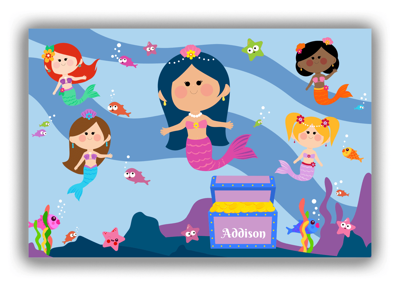 Personalized Mermaid Canvas Wrap & Photo Print I - Blue Background - Asian Mermaid - Front View