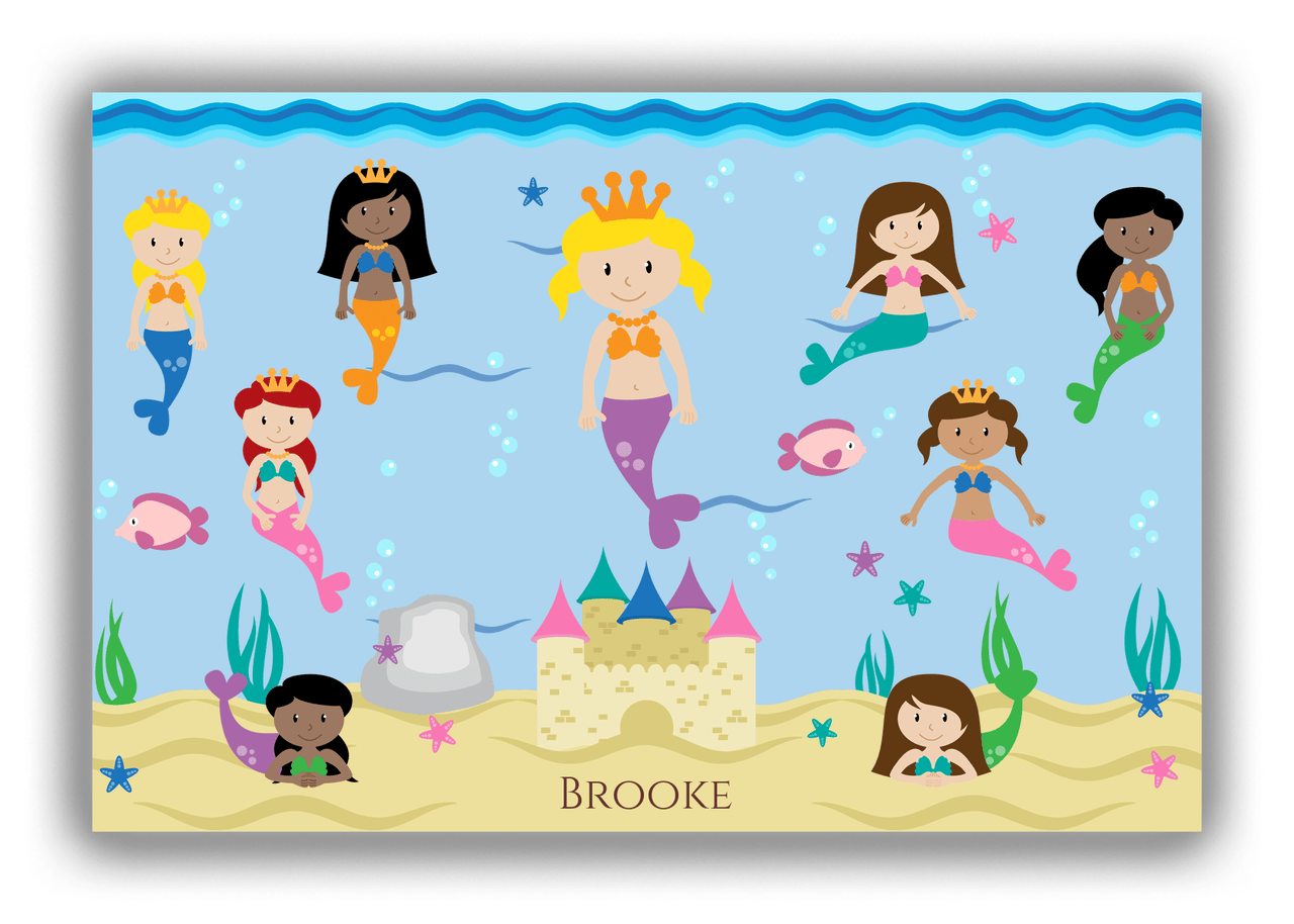 Personalized Mermaid Canvas Wrap & Photo Print II - Light Blue Background - Blonde Mermaid - Front View