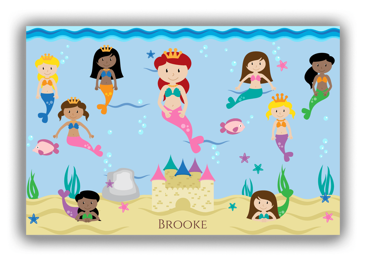 Personalized Mermaid Canvas Wrap & Photo Print II - Light Blue Background - Redhead Mermaid - Front View