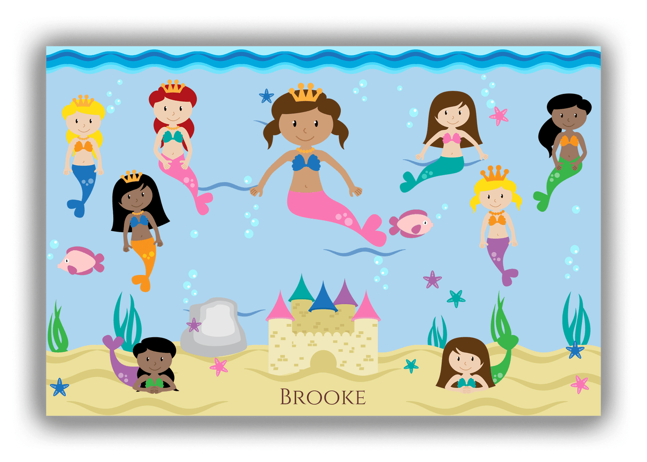 Personalized Mermaid Canvas Wrap & Photo Print II - Light Blue Background - Light Brown Mermaid - Front View