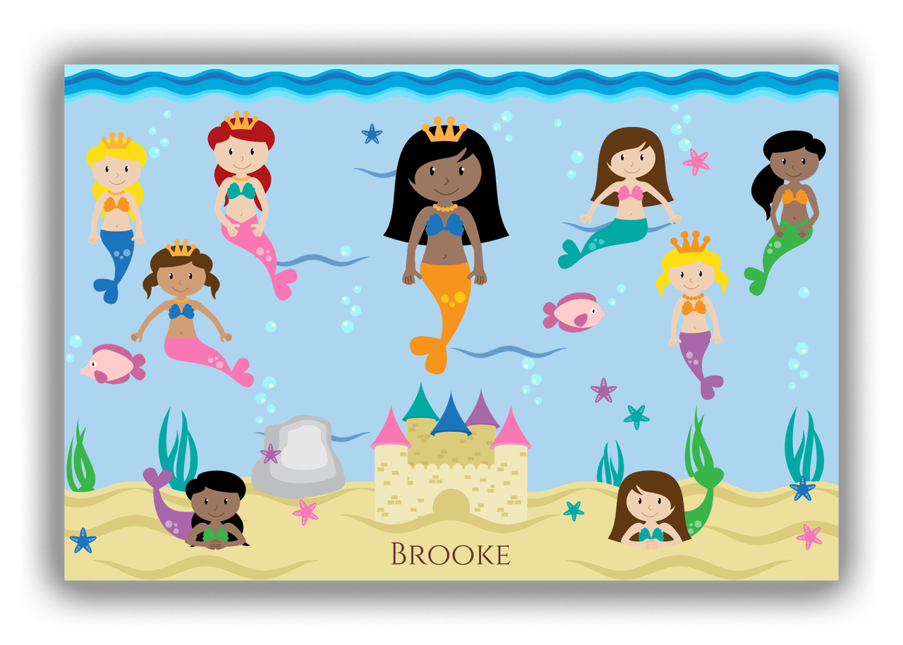 Personalized Mermaid Canvas Wrap & Photo Print II - Light Blue Background - Black Mermaid - Front View