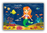 Thumbnail for Personalized Mermaid Canvas Wrap & Photo Print III - Blue Background - Redhead Mermaid - Front View
