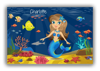Thumbnail for Personalized Mermaid Canvas Wrap & Photo Print III - Blue Background - Brunette Mermaid - Front View