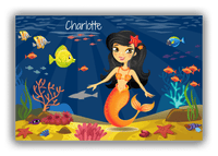 Thumbnail for Personalized Mermaid Canvas Wrap & Photo Print III - Blue Background - Black Hair Mermaid - Front View