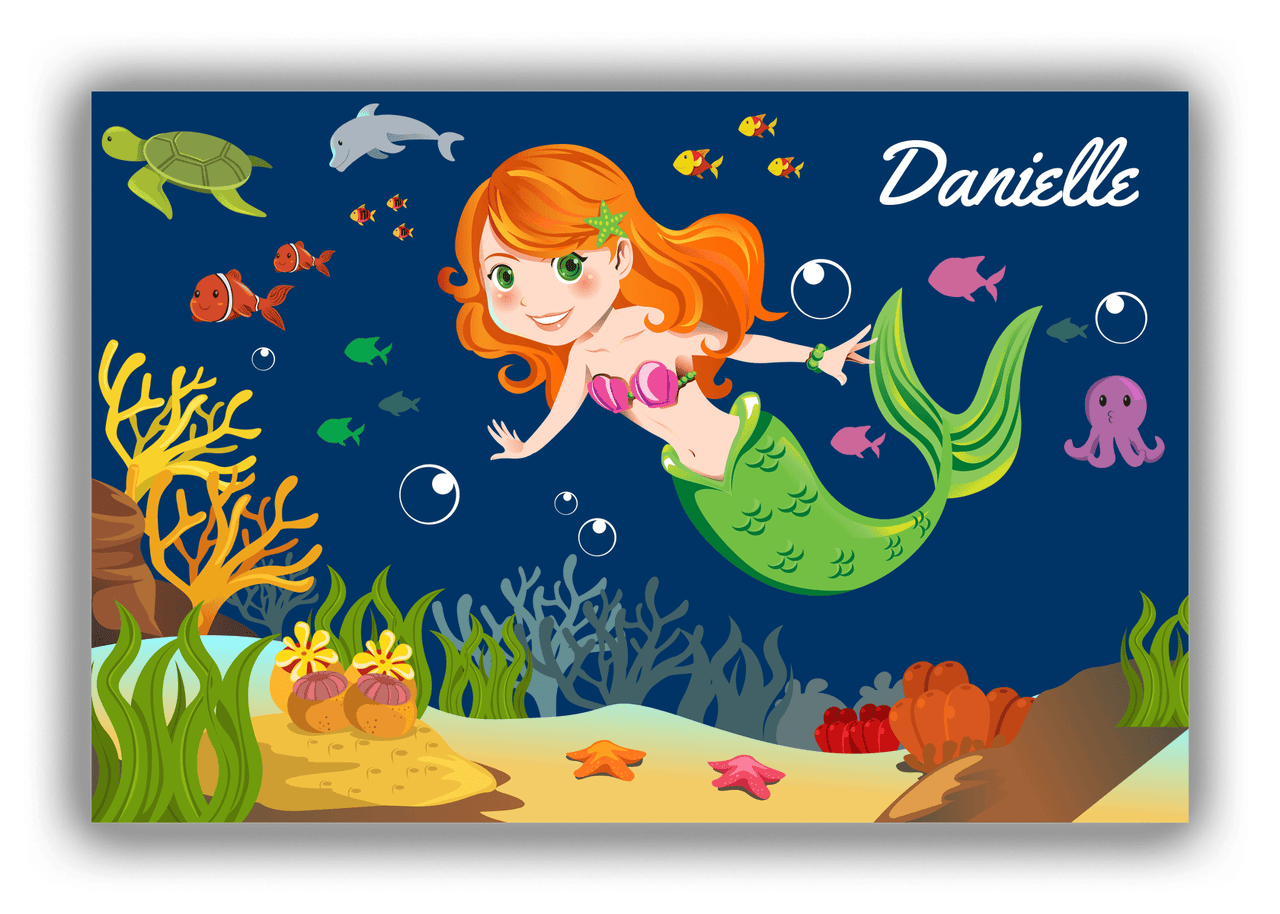 Personalized Mermaid Canvas Wrap & Photo Print IV - Blue Background - Redhead Mermaid - Front View