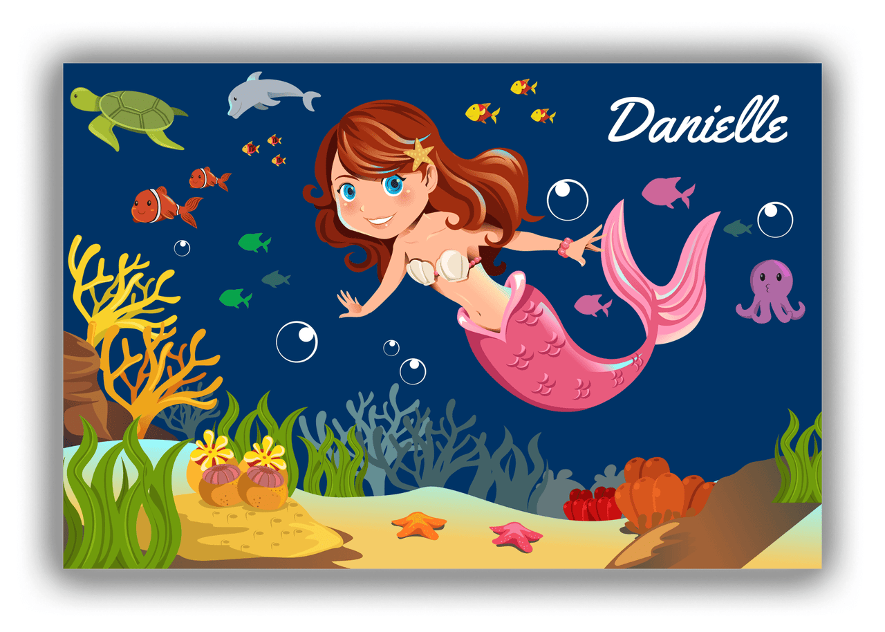 Personalized Mermaid Canvas Wrap & Photo Print IV - Blue Background - Brunette Mermaid - Front View