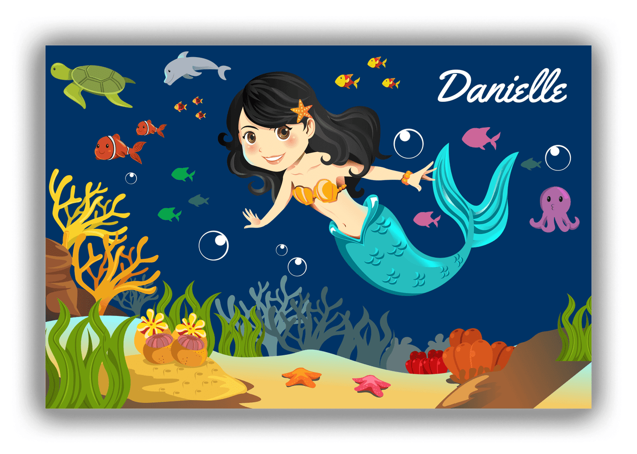 Personalized Mermaid Canvas Wrap & Photo Print IV - Blue Background - Asian Mermaid - Front View