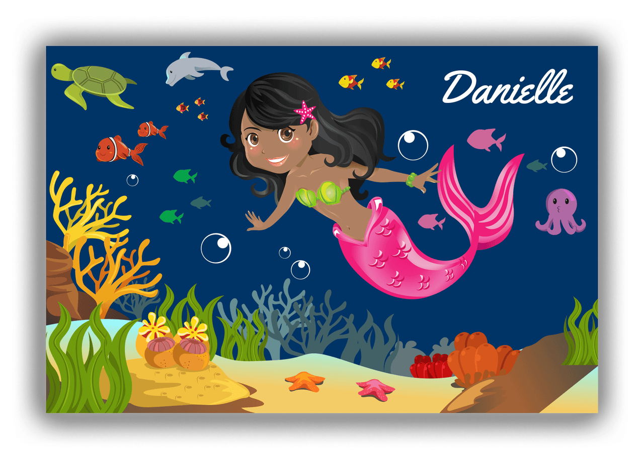Personalized Mermaid Canvas Wrap & Photo Print IV - Blue Background - Black Mermaid - Front View