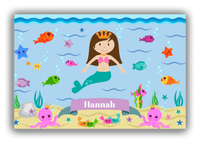 Thumbnail for Personalized Mermaid Canvas Wrap & Photo Print VI - Blue Background - Brunette Mermaid - Front View