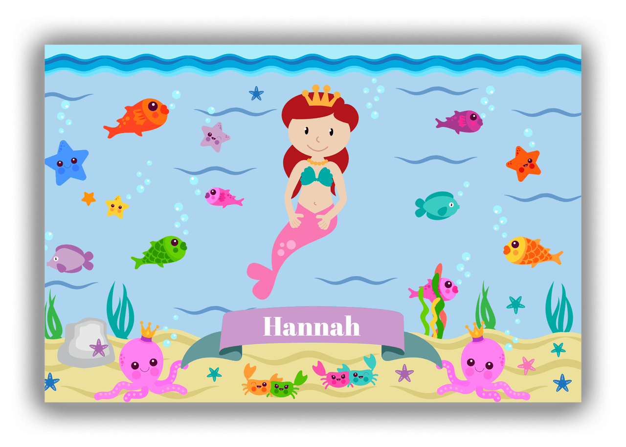 Personalized Mermaid Canvas Wrap & Photo Print VI - Blue Background - Redhead Mermaid - Front View
