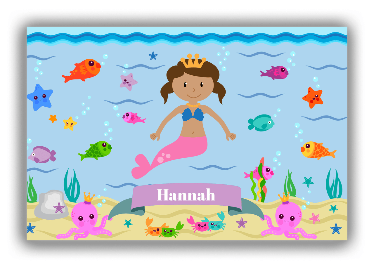 Personalized Mermaid Canvas Wrap & Photo Print VI - Blue Background - Light Brown Mermaid - Front View