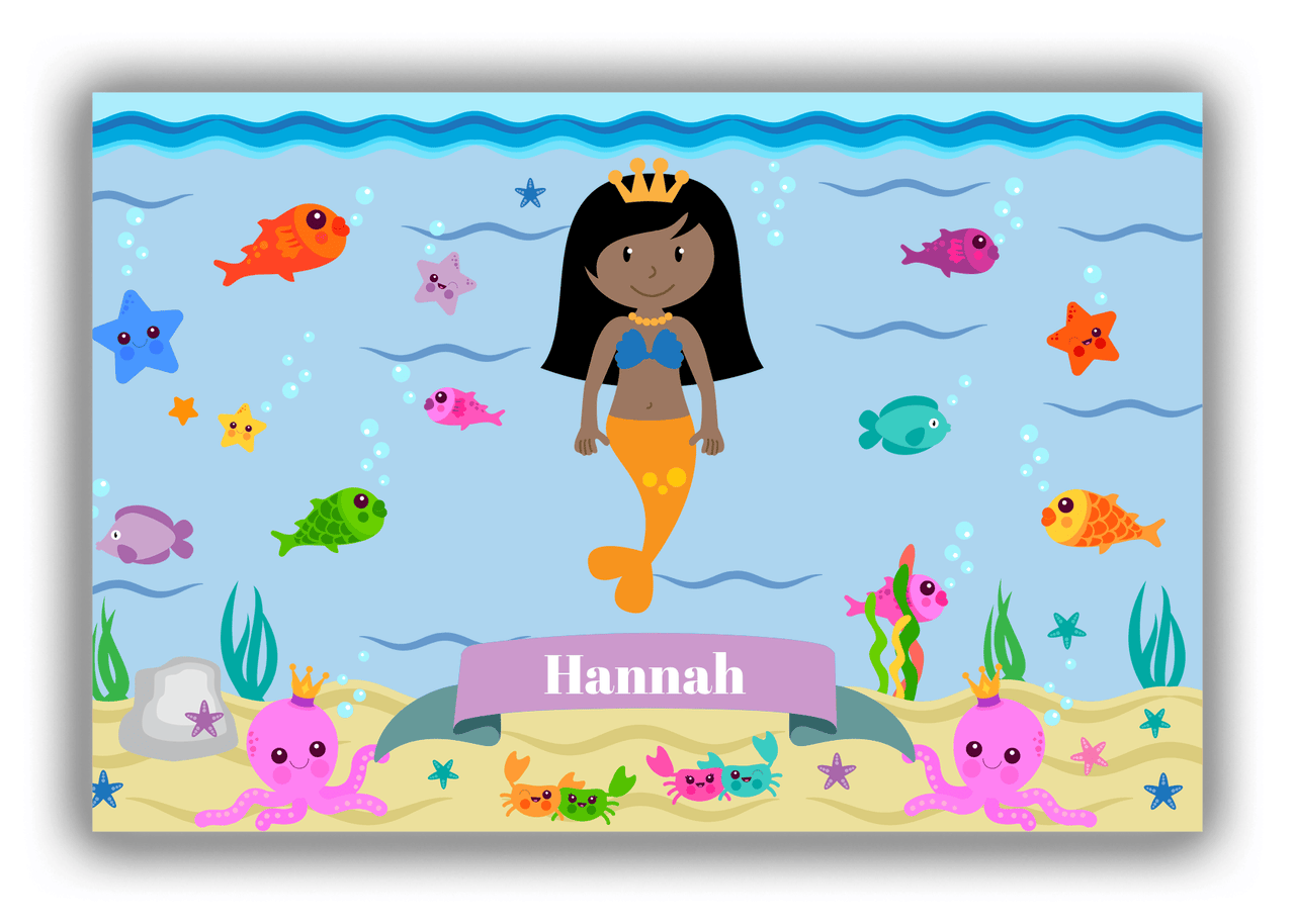 Personalized Mermaid Canvas Wrap & Photo Print VI - Blue Background - Black Mermaid - Front View