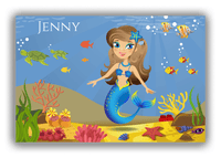 Thumbnail for Personalized Mermaid Canvas Wrap & Photo Print VII - Blue Background - Brunette Mermaid - Front View