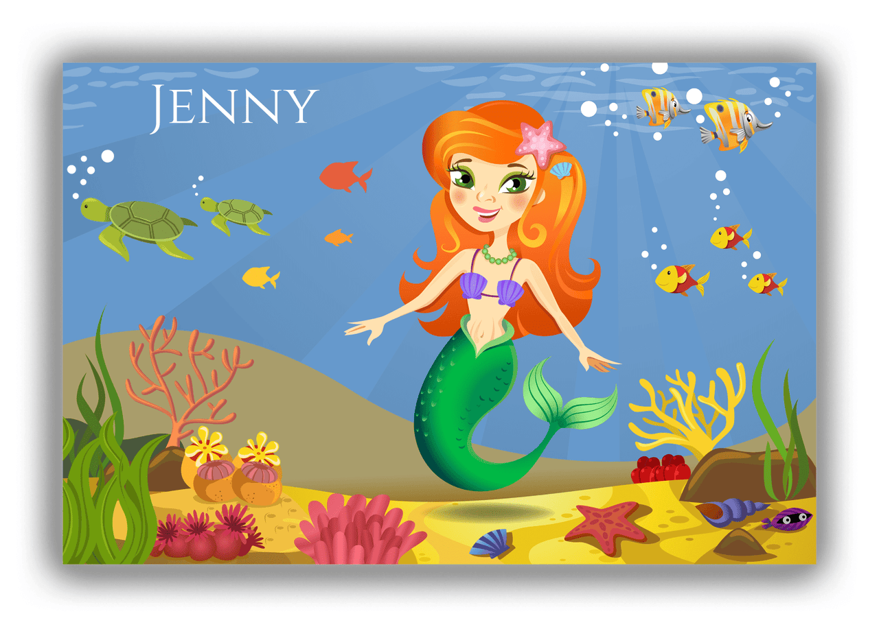 Personalized Mermaid Canvas Wrap & Photo Print VII - Blue Background - Redhead Mermaid - Front View