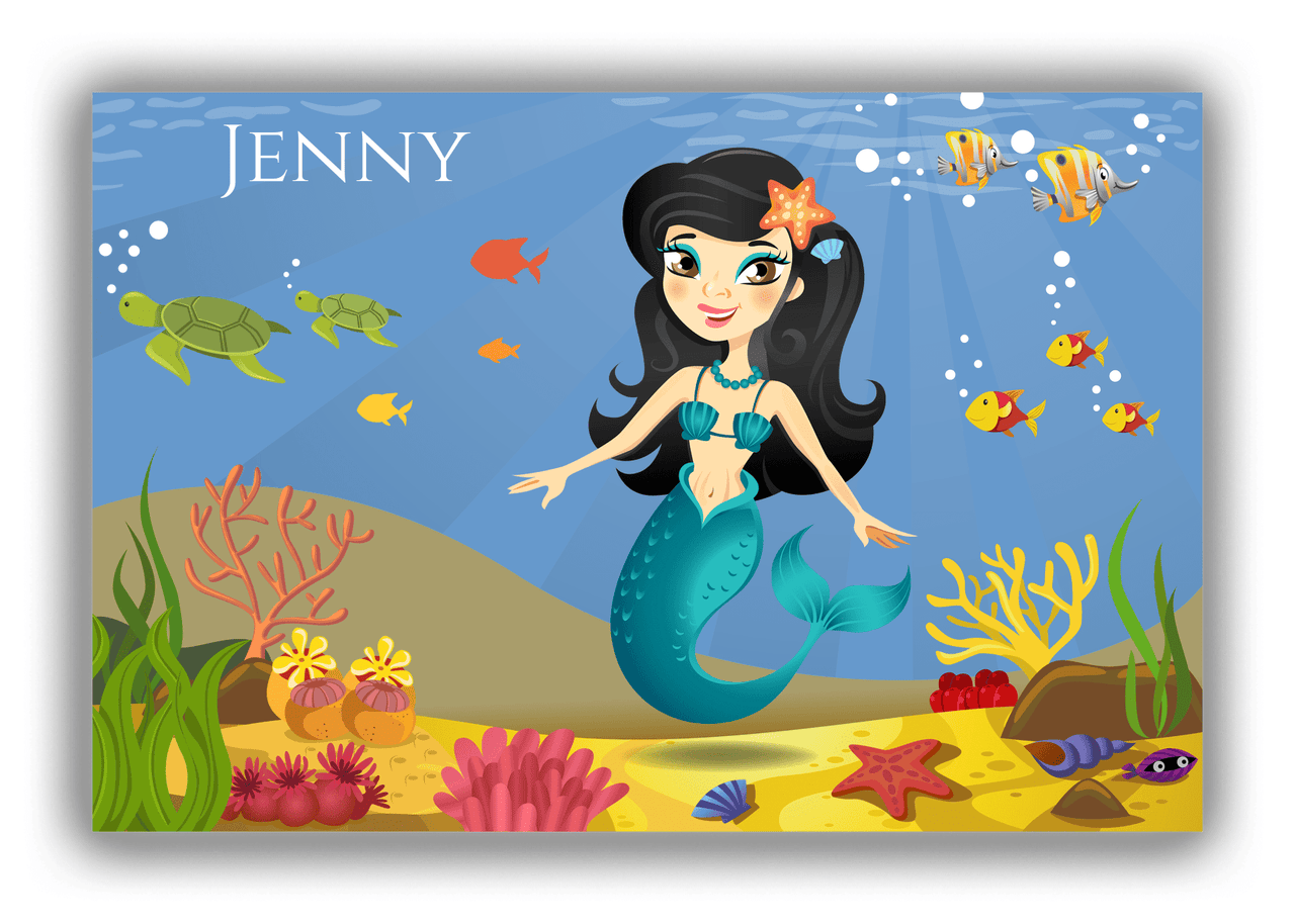 Personalized Mermaid Canvas Wrap & Photo Print VII - Blue Background - Asian Mermaid - Front View