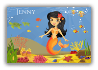 Thumbnail for Personalized Mermaid Canvas Wrap & Photo Print VII - Blue Background - Black Hair Mermaid - Front View