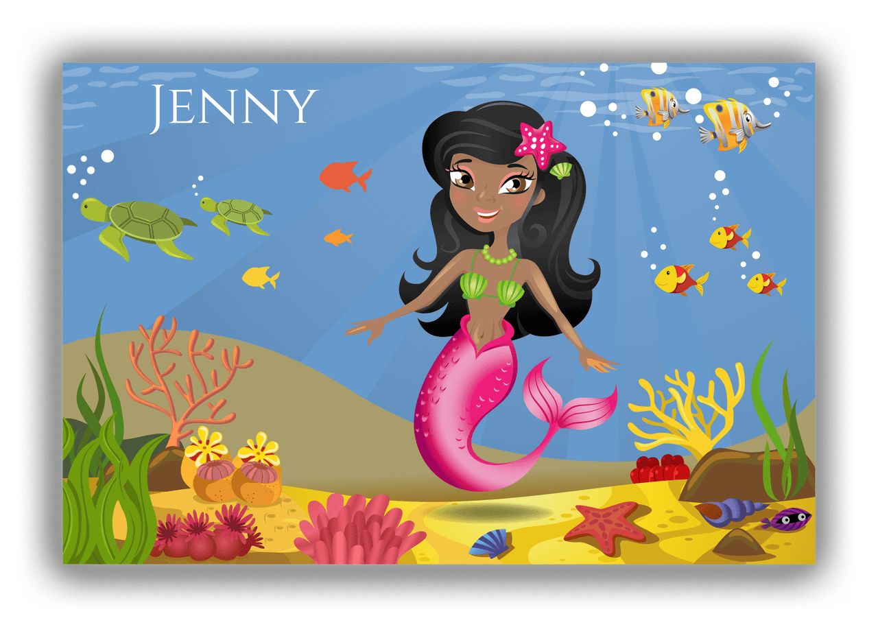 Personalized Mermaid Canvas Wrap & Photo Print VII - Blue Background - Black Mermaid - Front View