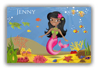 Thumbnail for Personalized Mermaid Canvas Wrap & Photo Print VII - Blue Background - Black Mermaid - Front View
