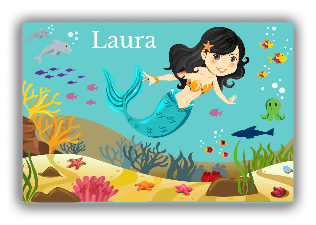 Personalized Mermaid Canvas Wrap & Photo Print VIII - Blue Background - Asian Mermaid - Front View