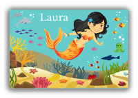 Thumbnail for Personalized Mermaid Canvas Wrap & Photo Print VIII - Blue Background - Black Hair Mermaid - Front View