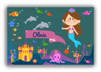 Thumbnail for Personalized Mermaid Canvas Wrap & Photo Print X - Blue Background - Brunette Mermaid - Front View