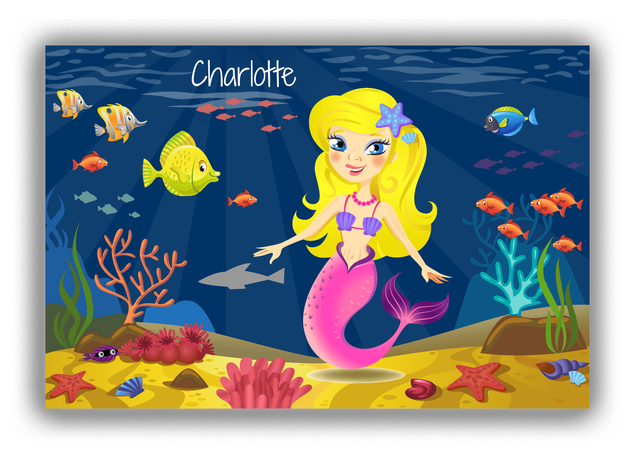 Personalized Mermaid Canvas Wrap & Photo Print III - Blue Background - Blonde Mermaid - Front View