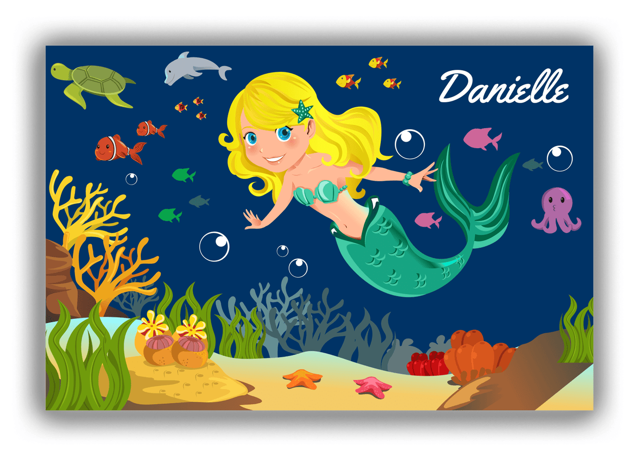 Personalized Mermaid Canvas Wrap & Photo Print IV - Blue Background - Blonde Mermaid - Front View
