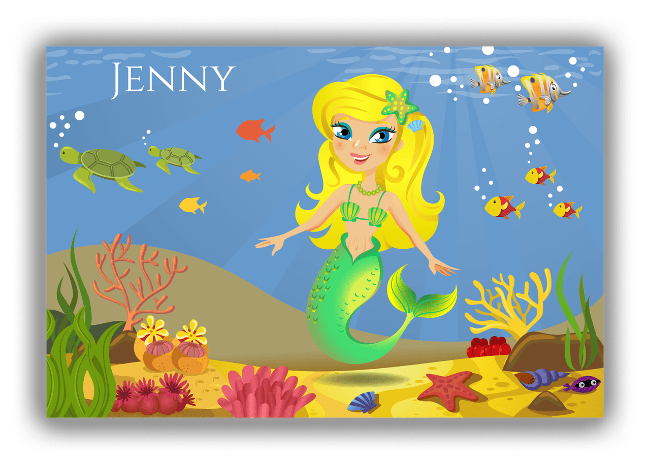 Personalized Mermaid Canvas Wrap & Photo Print VII - Blue Background - Blonde Mermaid - Front View