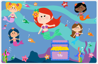 Thumbnail for Personalized Mermaid Placemat - Five Mermaids I - Redhead Mermaid - Glacier Background -  View