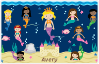 Thumbnail for Personalized Mermaid Placemat - Five Mermaids II - Blonde Mermaid - Navy Background -  View
