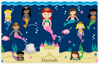 Thumbnail for Personalized Mermaid Placemat - Five Mermaids II - Redhead Mermaid - Navy Background -  View