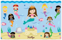 Thumbnail for Personalized Mermaid Placemat - Five Mermaids II - Brunette Mermaid - Light Blue Background -  View