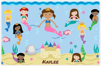 Thumbnail for Personalized Mermaid Placemat - Five Mermaids II - Light Brown Mermaid - Light Blue Background -  View