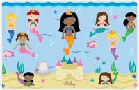 Thumbnail for Personalized Mermaid Placemat - Five Mermaids II - Black Mermaid - Light Blue Background -  View