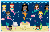 Thumbnail for Personalized Mermaid Placemat - Five Mermaids II - Black Mermaid - Navy Background -  View