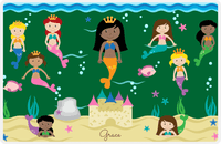 Thumbnail for Personalized Mermaid Placemat - Five Mermaids II - Black Mermaid - Dark Green Background -  View