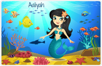 Thumbnail for Personalized Mermaid Placemat - Mermaid I - Black Hair Mermaid - Blue Fish -  View