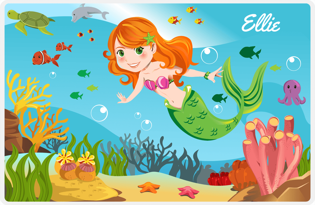 Personalized Mermaid Placemat - Mermaid II - Redhead Mermaid - Green Fish -  View