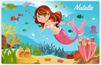 Thumbnail for Personalized Mermaid Placemat - Mermaid II - Brunette Mermaid - Green Fish -  View