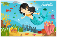 Thumbnail for Personalized Mermaid Placemat - Mermaid II - Black Hair Mermaid - Green Fish -  View
