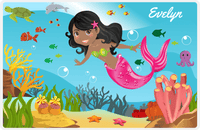 Thumbnail for Personalized Mermaid Placemat - Mermaid II - Black Mermaid - Green Fish -  View
