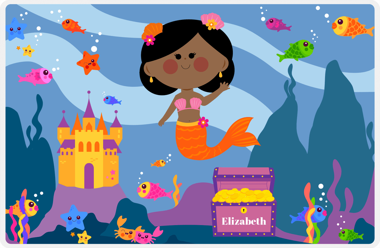 Personalized Mermaid Placemat - Mermaid III - Black Mermaid - Purple Treasure Chest -  View