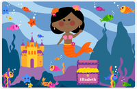 Thumbnail for Personalized Mermaid Placemat - Mermaid III - Black Mermaid - Purple Treasure Chest -  View