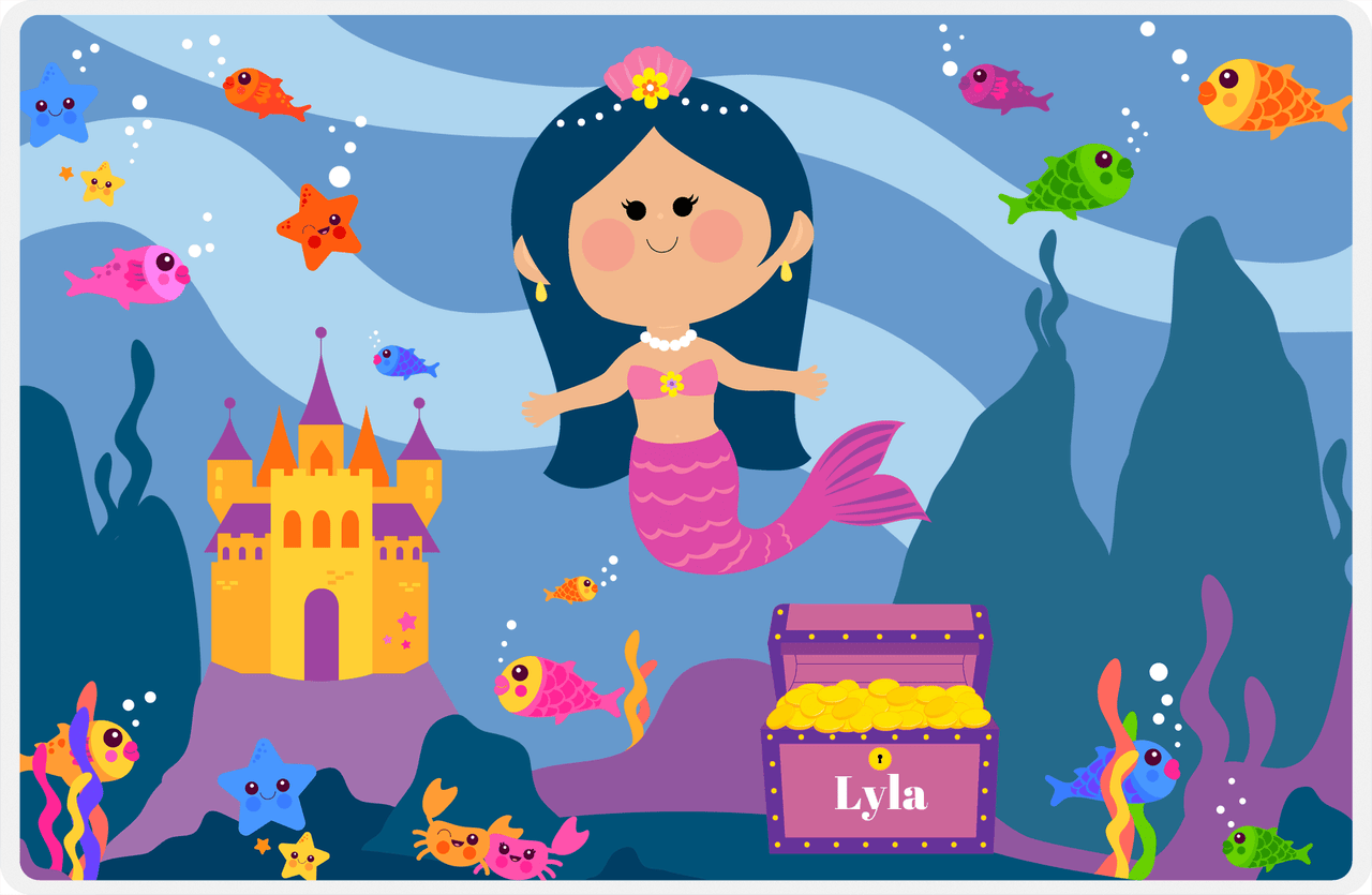 Personalized Mermaid Placemat - Mermaid III - Asian Mermaid - Purple Treasure Chest -  View